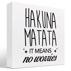 z-crange Hakuna Matata It Means No Worries Wood Block Sign Desk Decor, InspirationalWooden Box Plaque Sign Desk Decor for Home Office Shelf Table Decorations