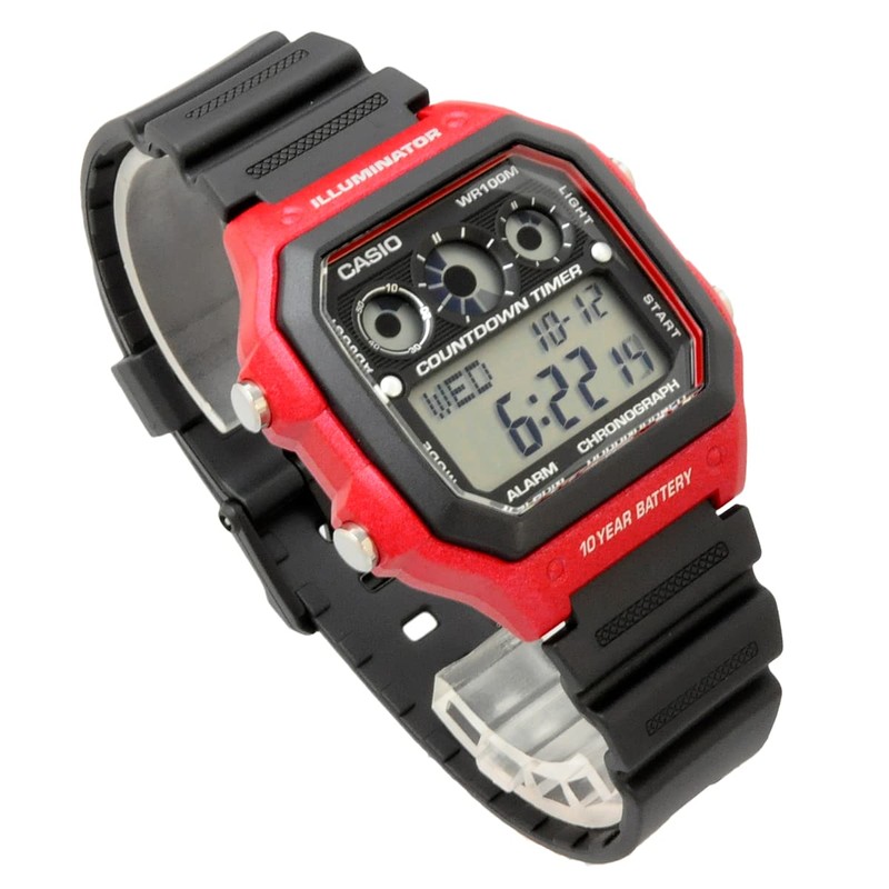 Casio AE-1300WH-4A AE1300WH-4A Sports Digital Black Red Kids Unisex Watch
