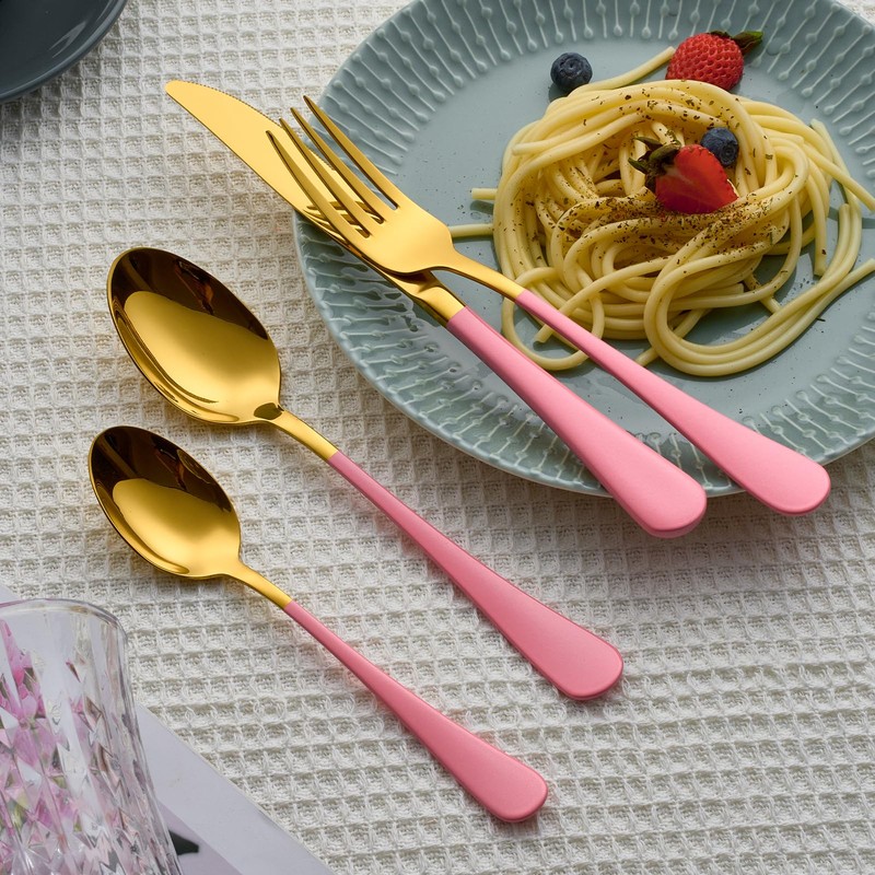 Lekoton 20 Piece Gold and Pink 18/0 Flatware Utensil Set