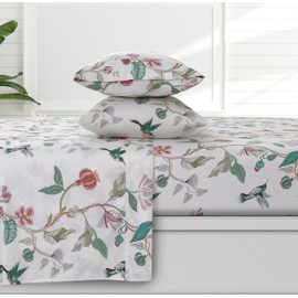 AZORES HOME Organic Cotton Selena 300 Thread Count Deep Pocket Bed Sheet Set, Fits up to 19 inch Mattress - Twin, Multicolor