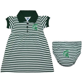 Michigan State University Spartans Striped Game Day Dress with Bloomer Green/White 3-6 Months