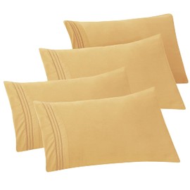 Elegant Comfort 4-PACK Solid Pillowcases 1500 Premium Hotel Quality Microfiber - Smooth Weave, Wrinkle and Stain Resistant, Easy Slip-On, 4-Piece Set, Standard/Queen Pillowcase, Gold