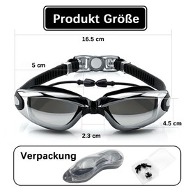 shwcbf Swimming Goggles, Swimming Goggles, Swimming Goggles with UV Protection, Anti-Fog, Adjustable Comfort Professional Diving Goggles, for Adults, Men, Women and Children, 8 + (Black)