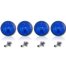 Octane Lighting 5-3/4" Halogen Diamond Crystal Clear Blue Headlight Headlamp 60/55W H4 Bulbs Set