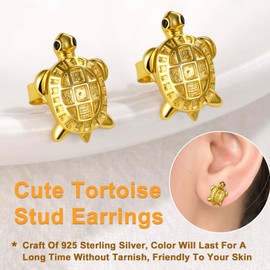 Turtle Cute Gold Earrings Gift For Girls Womens Earings 925 Sterling Silver Jewellery