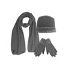Gray Plush Fur Trim Fleece 3 Piece Hat Scarf &