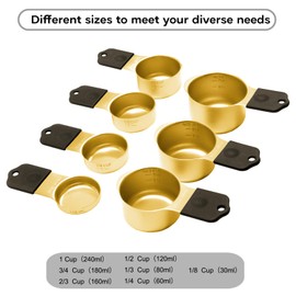 LIFETOWE Magnetic Measuring Cups and Spoons Set, Including 7 Stainless Steel Nesting Gold Measuring Cups & 8 Magnetic Gold Measuring Spoons with 1 Leveler for Cooking & Baking