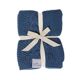 Sweet Acorn Knit Baby Blanket in Cable Pattern, Organic Cotton Blankets for Crib or Stroller, Receiving Blankets - Bay Blue