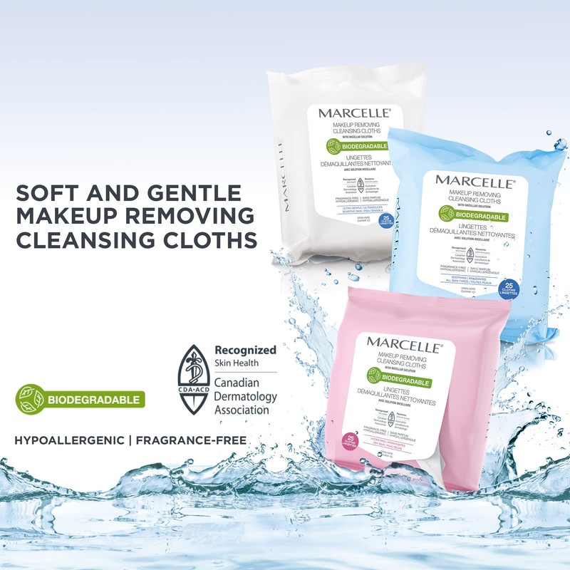 Marcelle Biodegradable and Recyclable Ultra Gentle Makeup Removing Cloths, 25