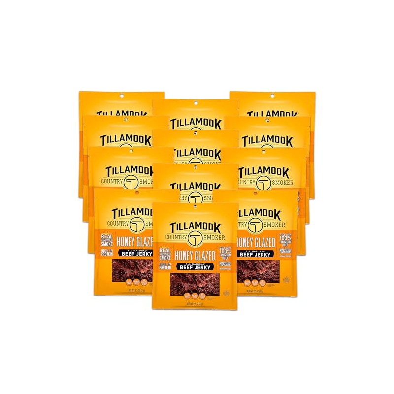 Tillamook Country Smoker Real Hardwood Smoked Beef Jerky, Honey Glazed,