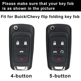 ontto Key Fob Cover Genuine Leather Key Holder Full Cover Compatible with Chevy for Buick Flip Key Fob(4-Button,Black)