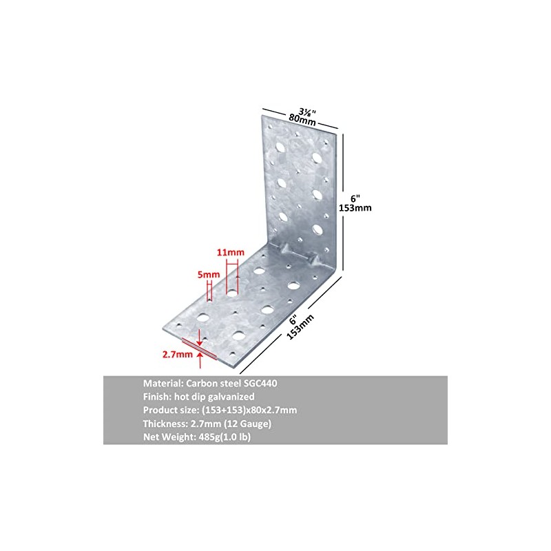 YIDU69Q 4 Pcs 6" x 6" x 4" Galvanized Steel