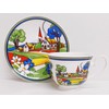 Village Art Deco Tea Cup & Saucer Fine Bone China