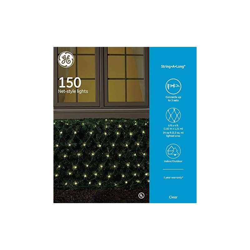 GE 150 Light Net-Style Holiday Light - Clear Lights, Green