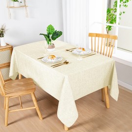 Hiasan Faux Linen Rectangle Tablecloth - Wrinkle Free, Washable Rust-Proof Rectangle Table Cloth for Kitchen Dining Room Holiday Table Cover for Party Dinner, Farmhouse, Champagne, 54 X 80 Inch