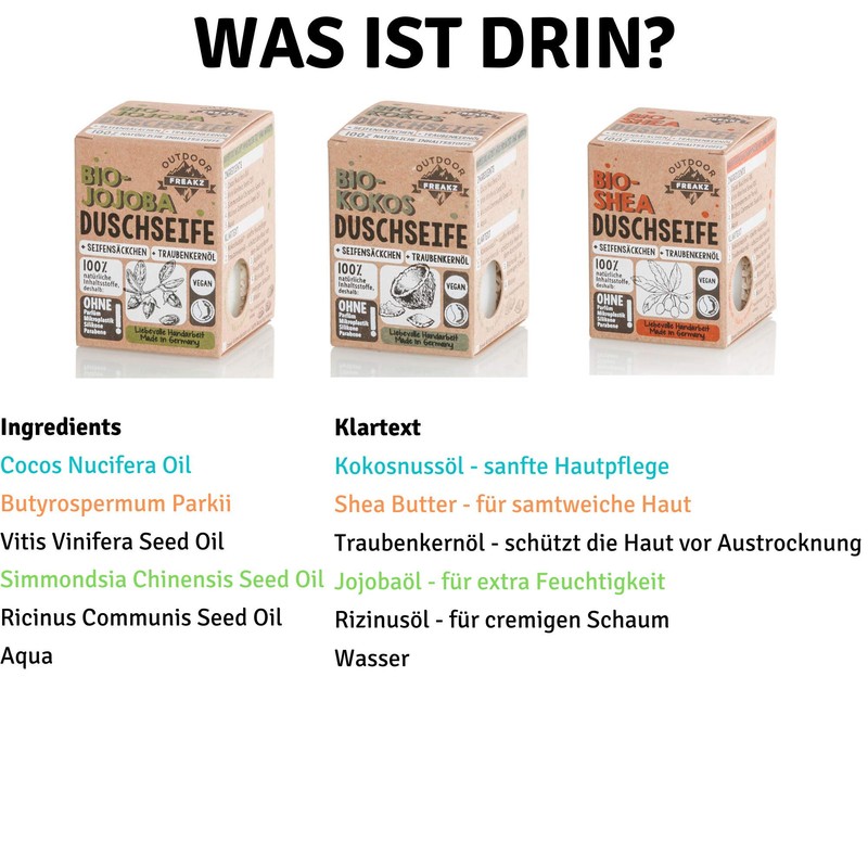 Organic shower soap with soap bag, without plastic or palm