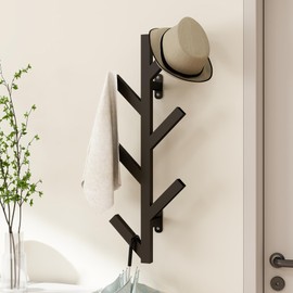 Vlush Wall Mounted Metal Coat Rack with 6 Hooks Modern Minimalist Coat Rack, Upright Coat Rack for Hanging Clothes, Hats, Hanging Bags and Scarves Entrance Wall Iron Coat Rack (Black)