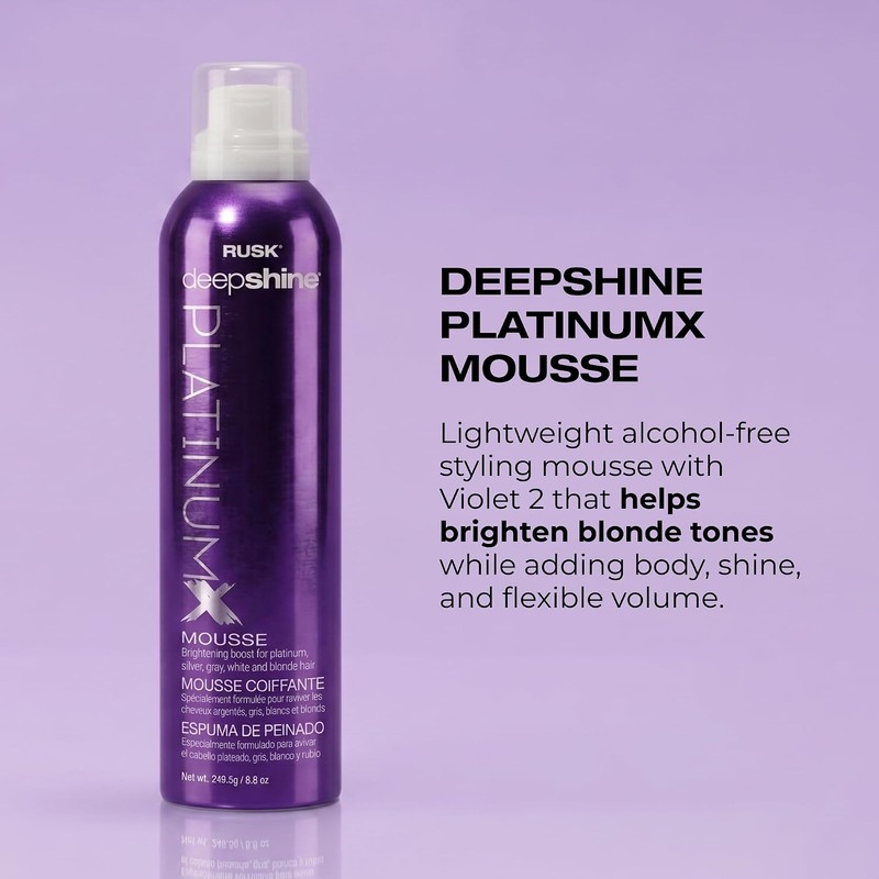 RUSK Deepshine PlatinumX Mousse, Lightweight, Alcohol-Free, for Platinum, Blonde, Gray,
