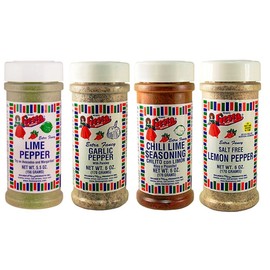 Bolner's Fiesta Chili Pepper Seasoning 4 Flavor Variety Bundle, (1) Each: Lime Pepper, Garlic Pepper, Chili Lime, Salt Free Lemon Pepper, 5.5-6 Oz. Ea.