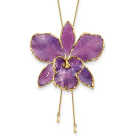 Auriga Fine Jewelry 24K Gold-trim Lacquer Dipped Purple Real Cattleya Orchid Slip-on Adjustable Gold-tone Necklace