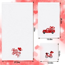 JarThenaAMCS Valentine's Day Bathroom Towels Set of 3 Valentine's Love Heart Truck Bike Embroidered Cotton Towels Red Hand Towels for Home Drying Cleaning