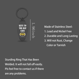 KUIYAI Bat Movie Inspired Keychain Movie Fan Gift Bat Lover Gift Keys To The Bat Cave Gift Superhero Gift key to bat black