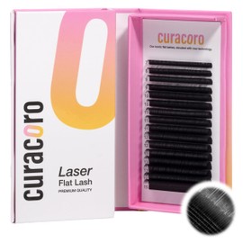 Curacoro Laser Flat Lash Extensions – Lightweight & Long-Lasting Flat Lashes with Laser-Enhanced Adhesion | True Black C, CC, D Curl 7–15mm Eyelash Extensions for Professionals