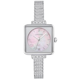 LANZOOM Women's Quartz Watch Pink Mother of Pearl Dial Square Round Watch with Elegant Bracelet Pink/Silver Retro Pink Silver Retro, Pink/Silver, Retro