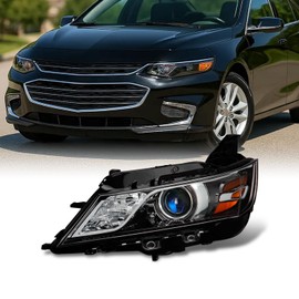 AKKON - Fits 2014 2015 2016 2017 2018 2019 2020 Chevy Impala [Halogen Style] Projector Black Headlight Driver Left Side Headlamp