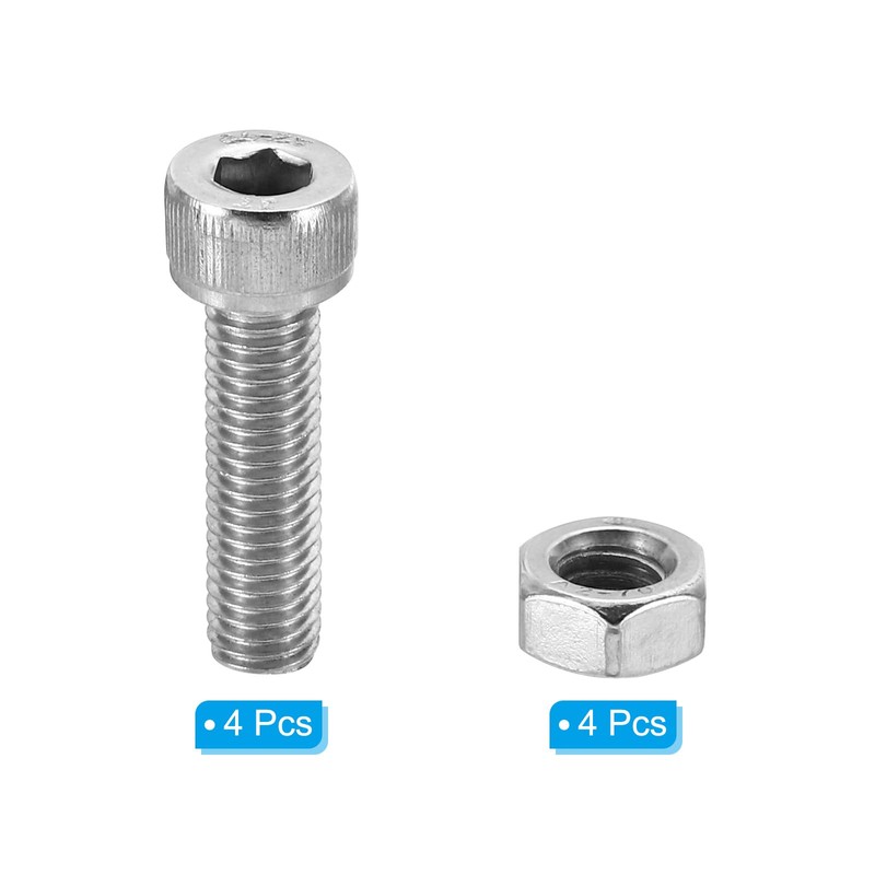 PATIKIL M8x30mm 304 Stainless Steel Hollow Bolt, 4 Set Cylindrical