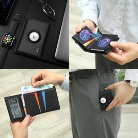 Timoxi Airtag Wallet with Coin Compartment, Men's Credit Card Holder Made of Premium Leather, Men's Wallet with RFID Protection, Card Holder for 9-11 Cards (Airtag Not Included), Black (black), One