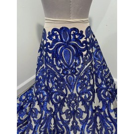 wowfabric4less123 Royal Gold 4way stretch sequins Embroidery Mesh Lace fabric 50” Width 1 Yard