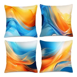 HIKENVIU Blue Orange Marble Decorative Throw Pillows Covers 18x18 Inch Set of 4, Burnt Orange and Blue Pillow Cases for Sofa Couch Bedroom Living Room Decor Abstract Modern Pillowcases