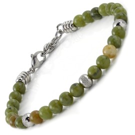 10:10 Stainless Steel Bracelet and 6 mm Natural Jade Stones Bracelet for Men and Women Adjustable Bracelet Made in Italy, Stainless Steel, Jade