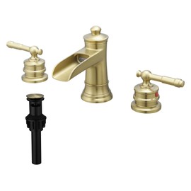 8 Inch Modern Waterfall Bathroom Faucet Widespread Sink Faucet Pop-up Drain Two-Handle Design 3-Hole Brass Material for HotelsColor: NICKEL GOLD, Surface Finishing: Nickle