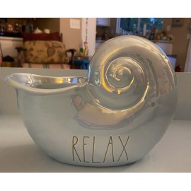 Rae Dunn RELAX Ceramic Conch Shell NIB Iridescent Blue Luster Finish 8" x 6" NEW