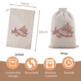 Reusable Bread Bags for Homemade Bread (2 Pack), XL Sourdough Bread Bags with Plastic Lined Bread Bags for Homemade Bread, Reusable Linen Bag, Sourdough Storage Bag