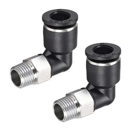 M METERXITY 2 Pack 90 Degree Angle Press Connection Air Hose Fittings for Transport Air Application Industrial (10 mm Pipe AD 1/4 NPT Thread Black Silver Tone)