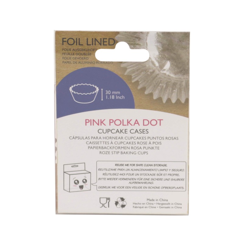 PME Pink Polka Dot Cupcake Cases, Foil Lined, Pk/30, Paper