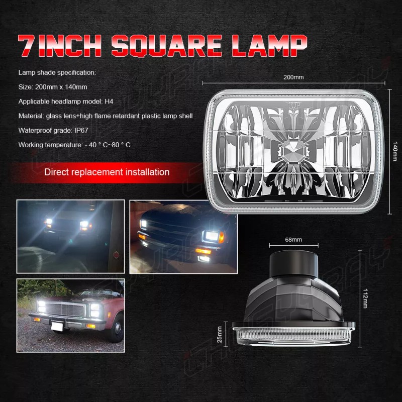 CHUSYYRAY For Ford E150 E250 E350 Pair 7x6" LED Headlight