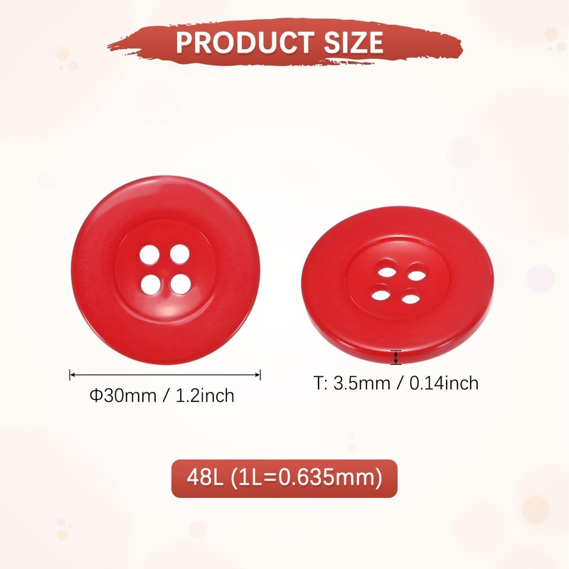 Sewing Buttons [10pcs] - 1.2 Inch/ 30mm 48L Resin Round
