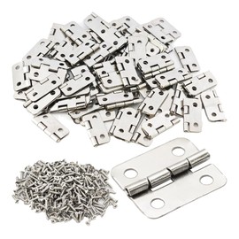 AUXBC 80Pcs 18x15mm Silver Mini Hinges for Wooden Box, Small Iron Hinges with 320 Screws for Jewelry Box Crafts DIY Cabinet Dollhouse, 180° Folding Butt Hardware