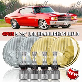 JESUO 4PCS for Chevy Chevelle 1964-1970 5.75" 5-3/4 6500k LED Headlights Hi-Lo Beam