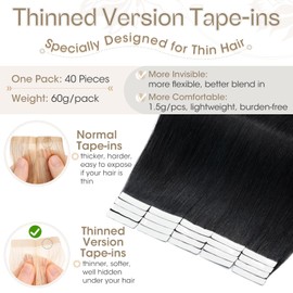 Elailite 40 Pcs Tape in Extensions Human Hair Thin Type 1.5g/pcs - Seamless Skin Weft Hair Extensions 100% Real Natural Remy Hair (#1 Jet Black, 18 Inch)