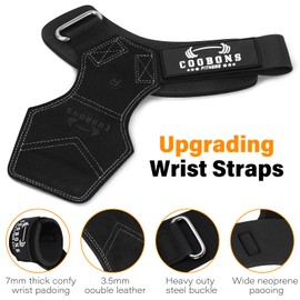 Lifting Wrist Straps for Weightlifting, Double Layer Leather for Weight Lifting Wrist Wraps, Deadlifts, Heavy Powerlifting and Adjustable Wrist Hooks for Strength Training, Gym Workouts Men/Women
