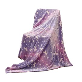 Copbopwn Glow in The Dark Blanket 120X150CM Soft Flannel Fleece Blanket Purple Unicorn All Season Blankets for Kids Soft Warm Fleece Material Bed Throw for Boys Girls