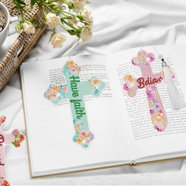 INCOK Cross Diamond Painting Bookmarks - 8PCS 5D Diamond Art Bookmark Kits with Tassel Bible Verse Rhinestone Page Marks Inspirational Christian Bookmarks for Reading Lover Book Decor DIY Crafts Gift