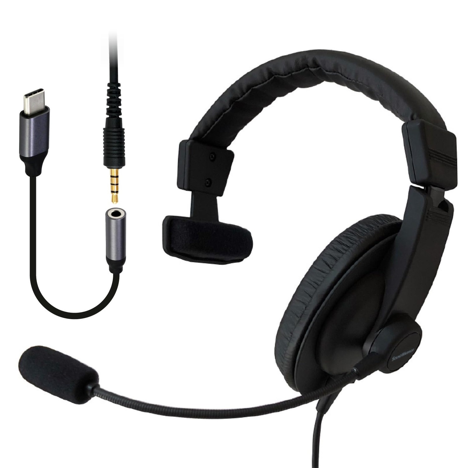SOUNDWARRIOR Sealed Lightweight Single Ear Overhead Headset with USB-C ...