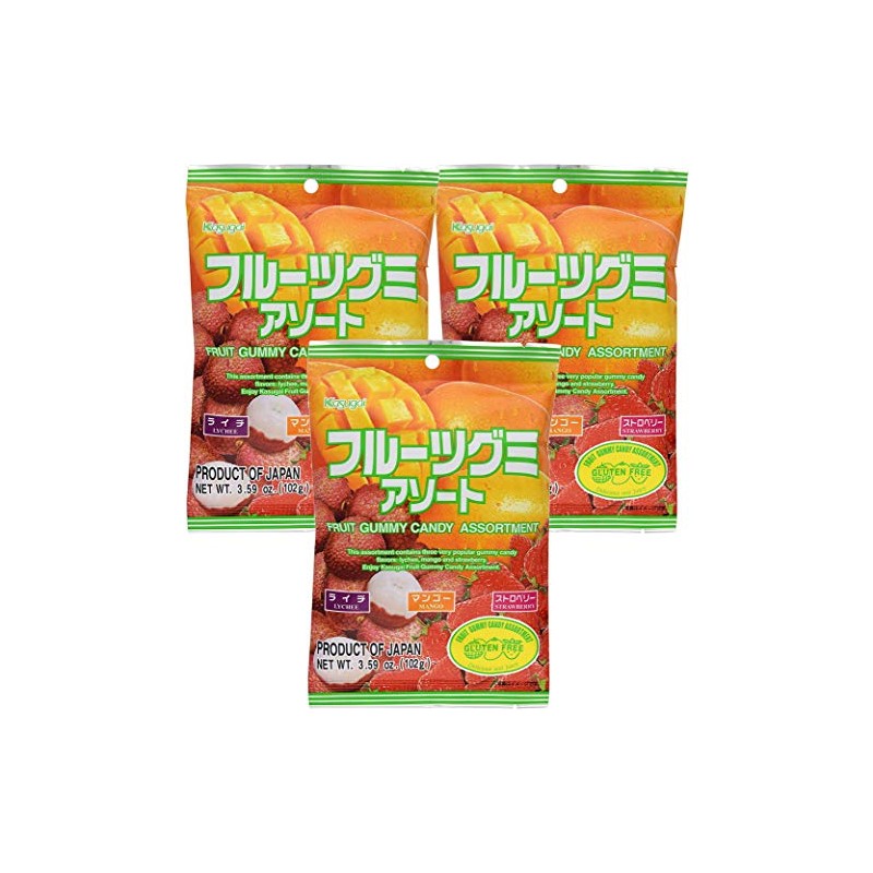 Kasugai Fruit Assort Gummy Candy 3.59oz (3 Pack)