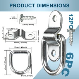 VEHIRIE 6 Pack D-Ring Tie Downs Anchors 1/4" Heavy Duty Stainless Steel Trailer Tie Down Hooks for Loads on Case SUV Truck Camper RV Warehouse Boats Cargo Control Surface Mount with Screws
